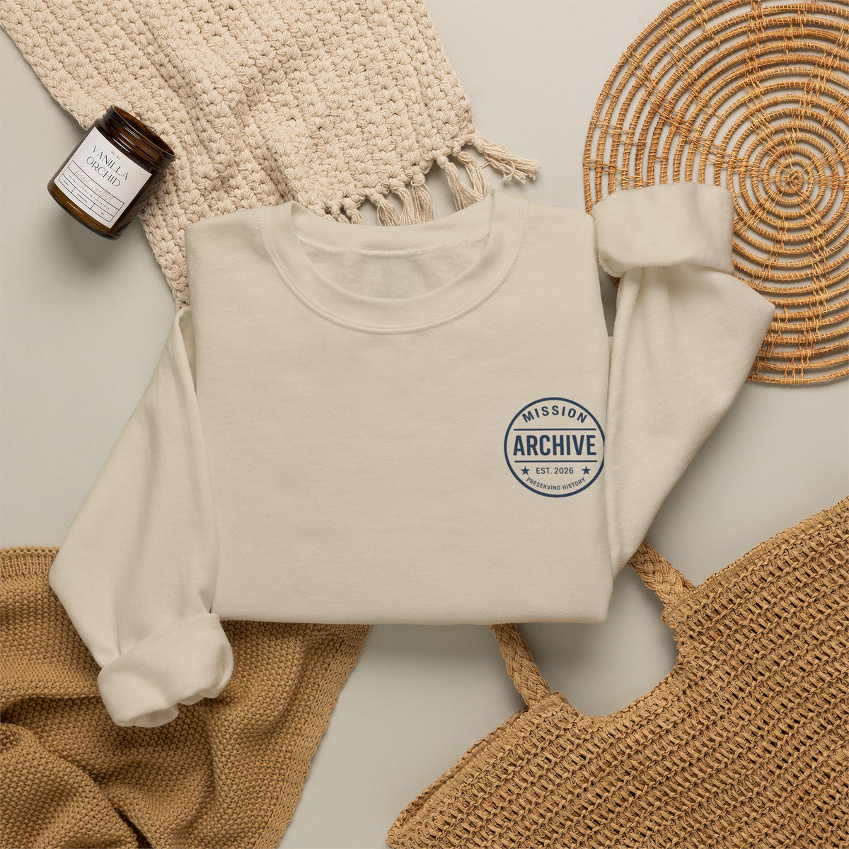 Archive Seal Crewneck Sweatshirt — Minimal Vintage Logo Pullover
