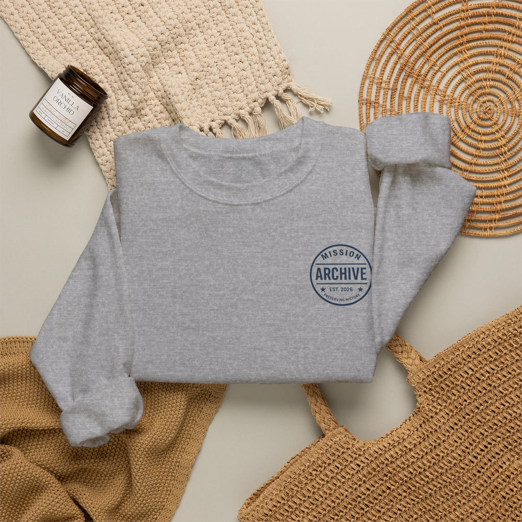 Archive Seal Crewneck Sweatshirt — Minimal Vintage Logo Pullover