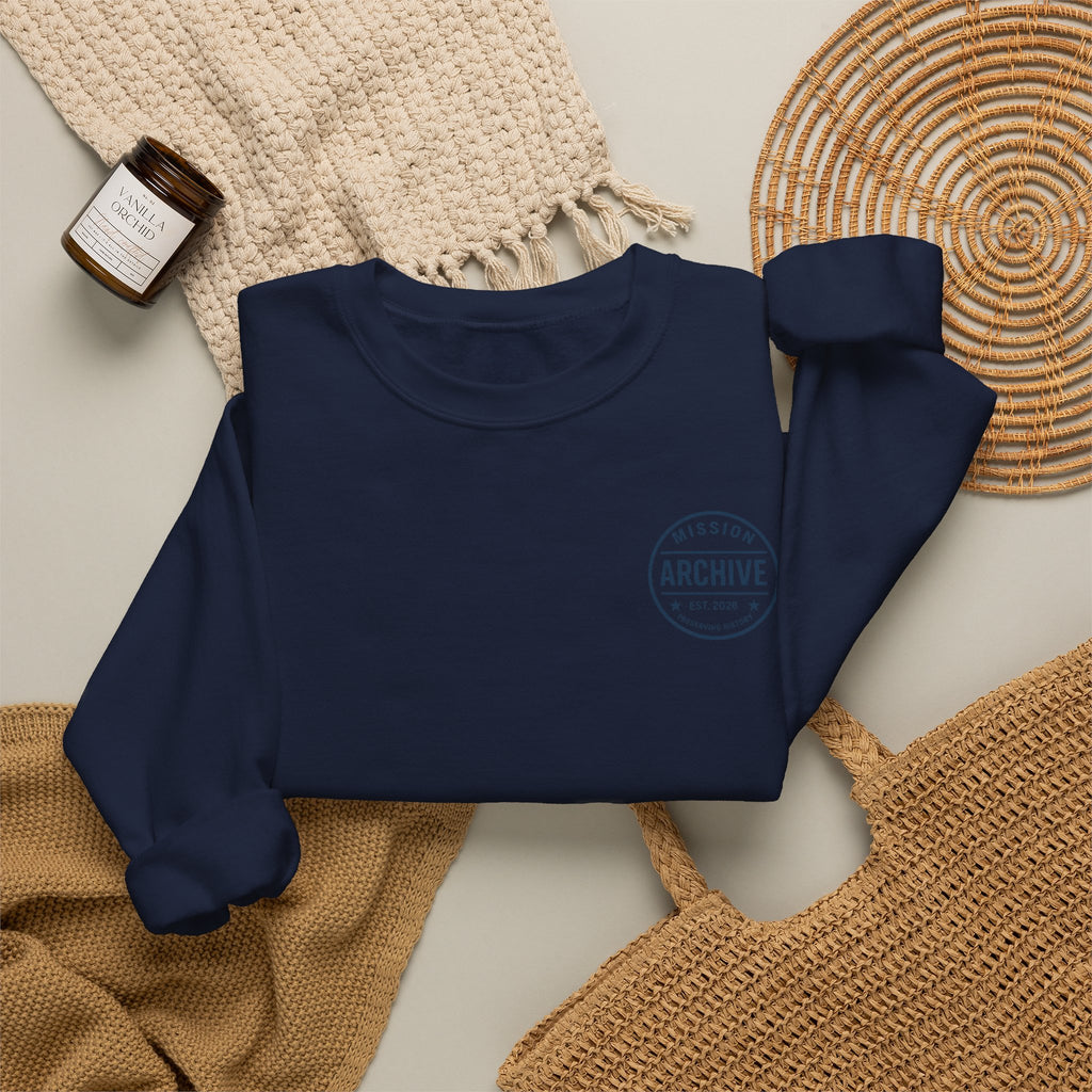 Archive Seal Crewneck Sweatshirt — Minimal Vintage Logo Pullover