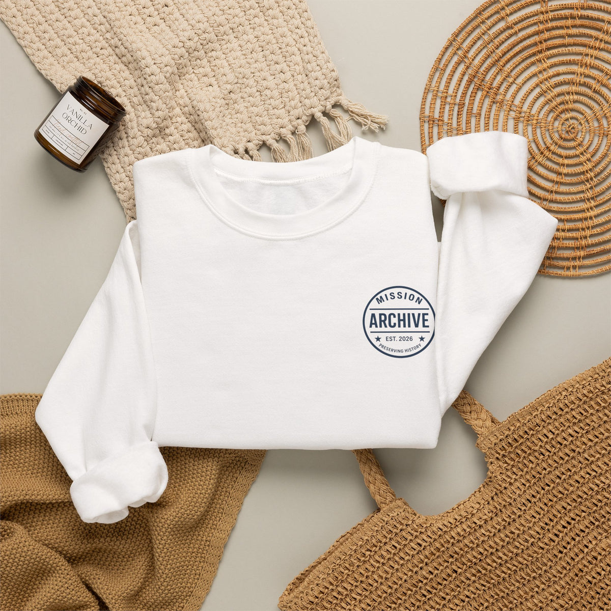 Archive Seal Crewneck Sweatshirt — Minimal Vintage Logo Pullover